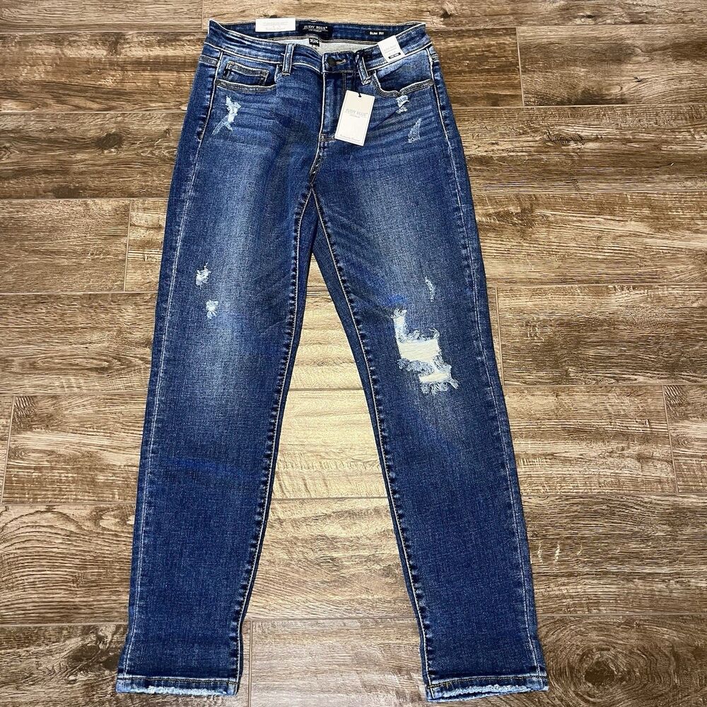 New Judy Blue Jeans Women Size  3 / 26 Slim Fit Mid Rise Distressed Ripped